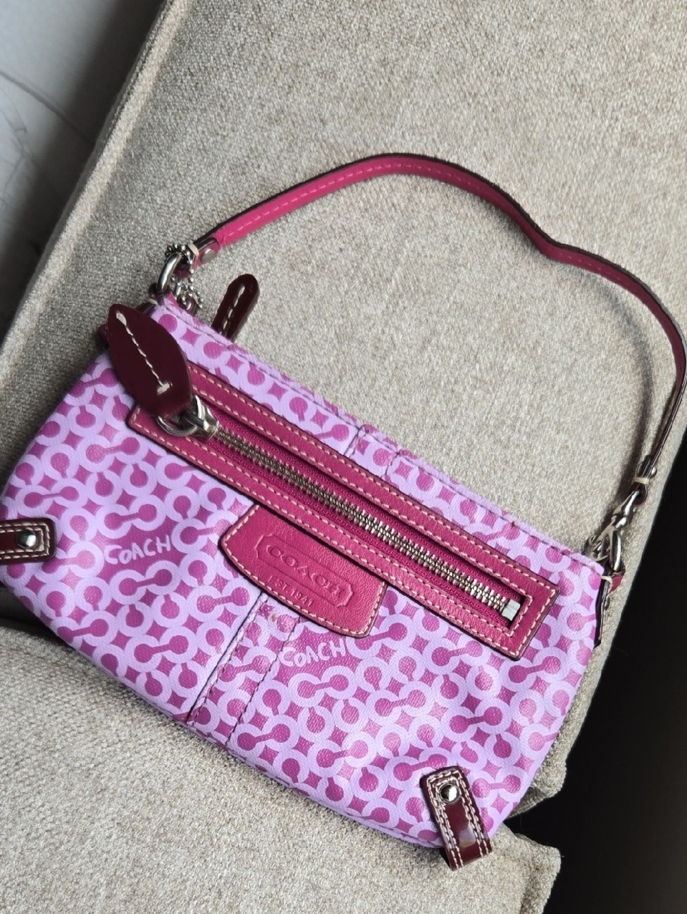 Coach Purple Signature Mini Wristlet with Berry Trim